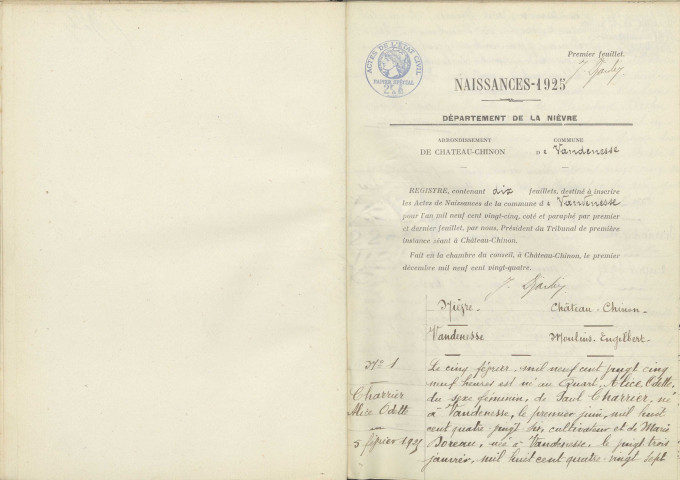 Vandenesse : actes d'état civil.