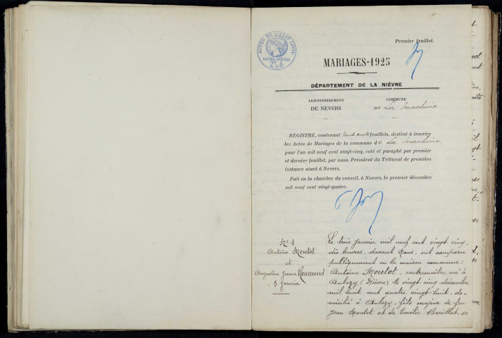 La Machine : actes d'état civil (mariages).