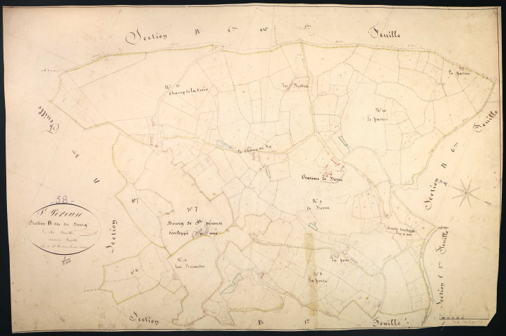 Saint-Péreuse, cadastre ancien : plan parcellaire de la section B dite du Bourg, feuille 2