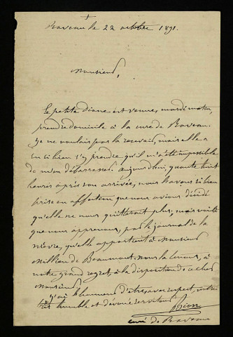 BION (Jean), curé de Raveau (Nièvre) (né en 1820) : 1 lettre.