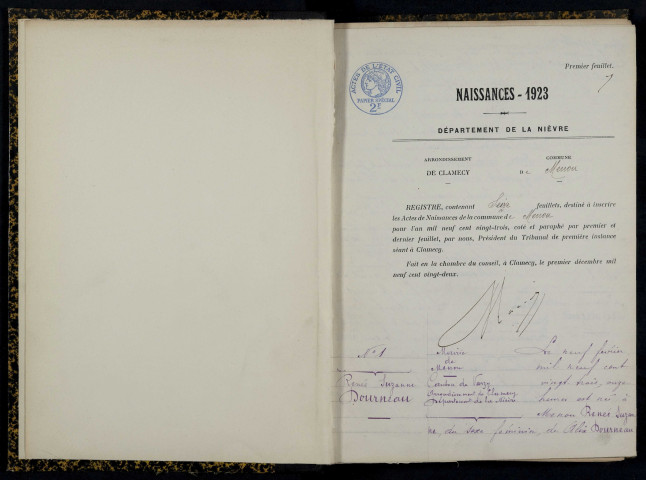 Menou : actes d'état civil.