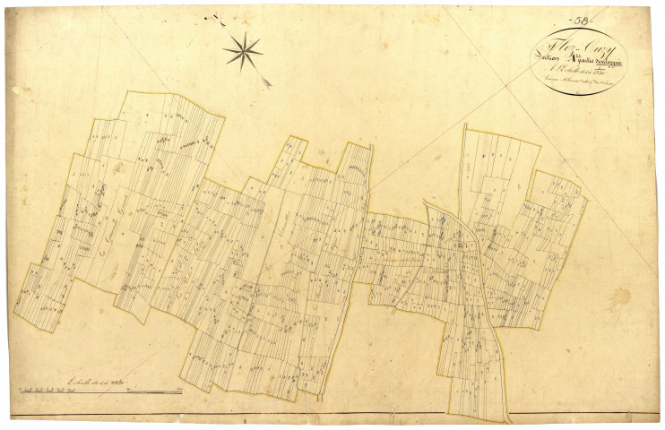Flez-Cuzy, cadastre ancien : plan parcellaire de la section A dite des Grands Corbiers, développement