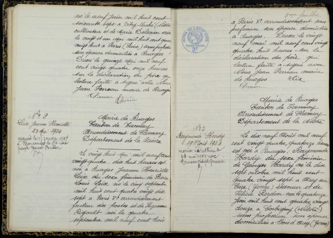 Ruages : actes d'état civil.