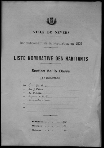 Nevers, Section de la Barre, 18e sous-section : recensement de 1906