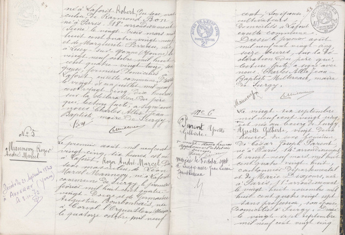 Surgy : actes d'état civil.