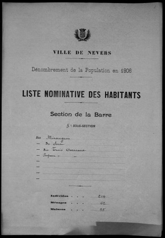 Nevers, Section de la Barre, 5e sous-section : recensement de 1906