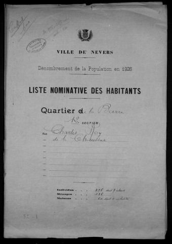 Nevers, Quartier de la Barre, 12e section : recensement de 1926