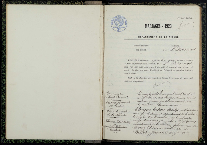 Saint-Bonnot : actes d'état civil.