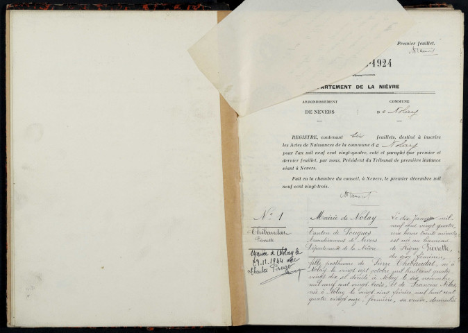 Nolay : actes d'état civil.