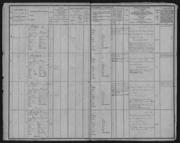 Bureau de Cosne, armée active, classe 1869 : fiches matricules (Cher) n° 1 à 761 ; (Nièvre) n° 95 à 889