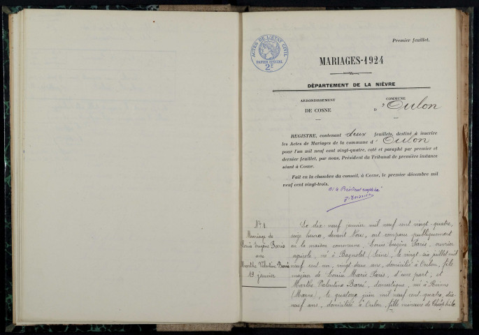 Oulon : actes d'état civil.