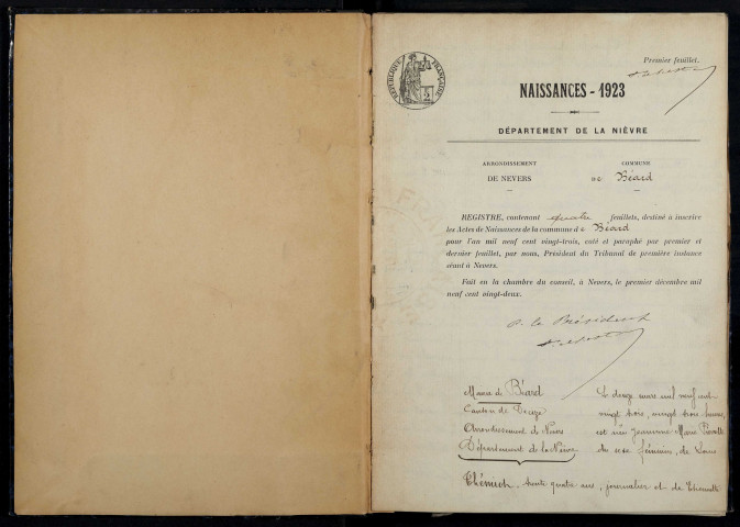 Béard : actes d'état civil.