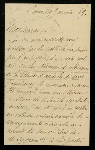 TRAVERS (Émile), à Caen (1840-1913) : 2 lettres.