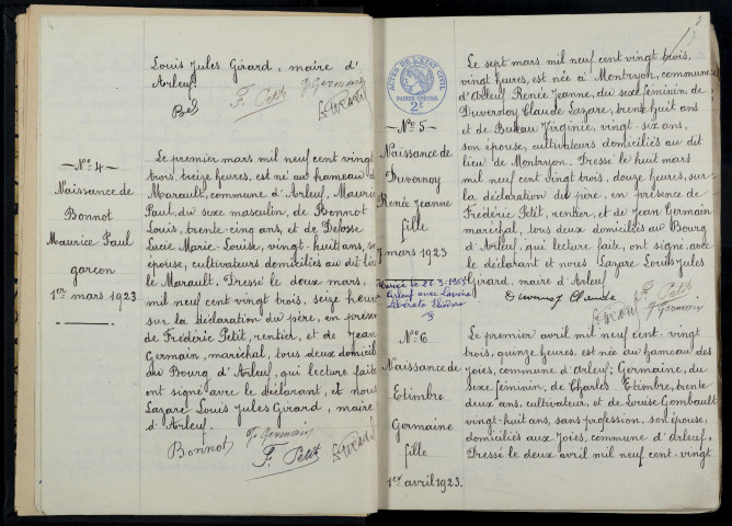 Arleuf : actes d'état civil.