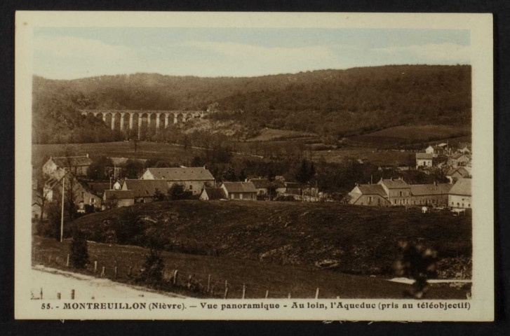 MONTREUILLON (Nièvre) – 55 – Vue panoramique – Au loin, l’Aqueduc (prise au téléobjectif)