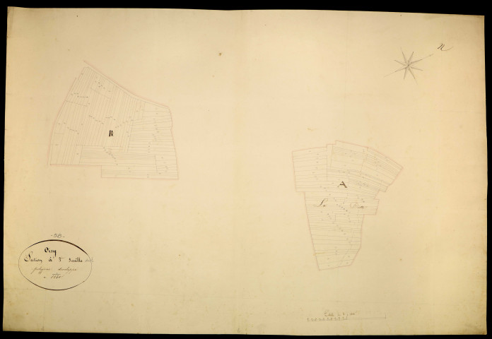Oisy, cadastre ancien : plan parcellaire de la section A dite de Saint-Aubin, feuille 3, développement