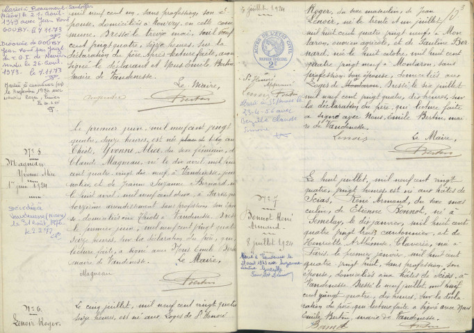 Vandenesse : actes d'état civil.