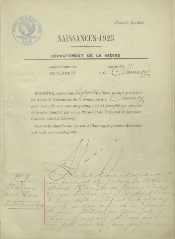 Clamecy : actes d'état civil.