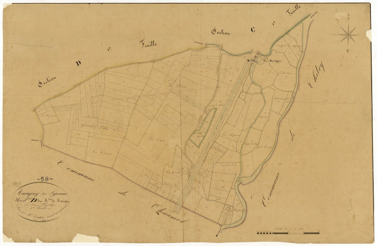Marigny-sur-Yonne, cadastre ancien : plan parcellaire de la section D dite du Moulin de Marigny, feuille 2