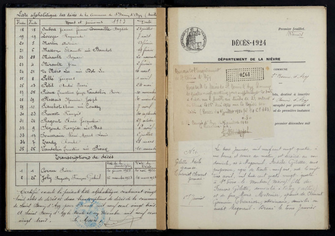 Saint-Benin-d'Azy : actes d'état civil (décès).