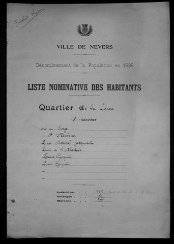 Nevers, Quartier de Loire, 1re section : recensement de 1936
