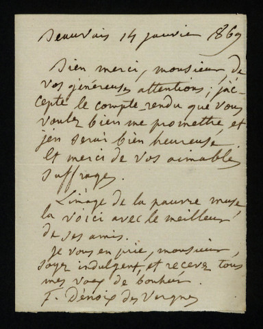 DÉNOIX DES VERGNES (Fanny), poétesse à Beauvais (1798-1894) : 1 lettre.