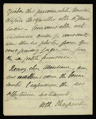 CHARPENTIER (Marie Thérèse), fille de Léopold Charpentier (née en 1886) : 3 lettres.