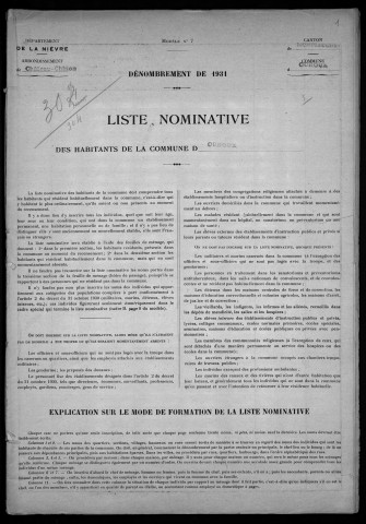 Ouroux-en-Morvan : recensement de 1931