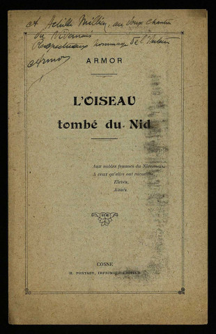 JUTIER (J.), dit Armor, poète et directeur du Service des enfants assistés de la Seine, à Cosne : 1 lettre, 1 texte imprimé.