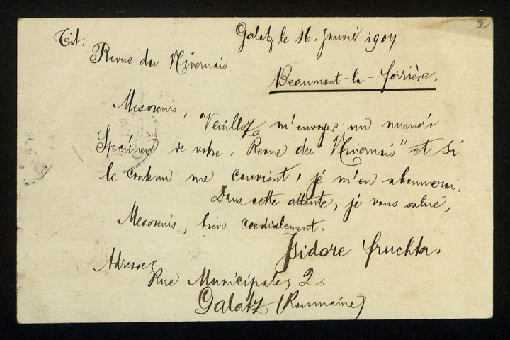 FRUCHTER (Isidore), à Galatz (Roumanie) : 1 lettre.