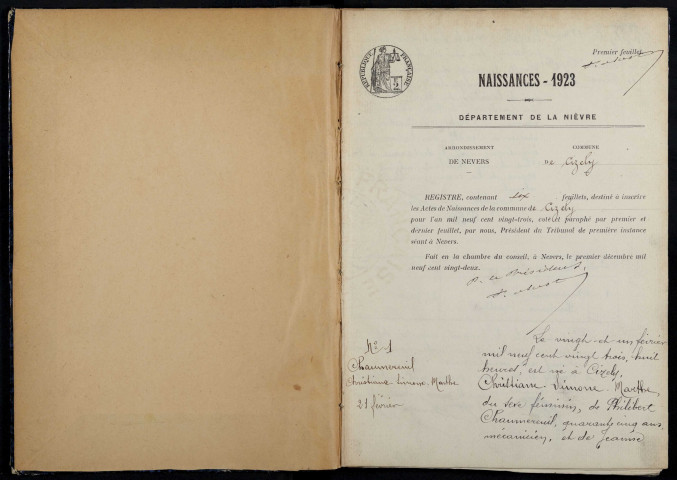 Cizely : actes d'état civil.
