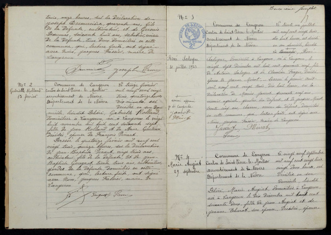 Langeron : actes d'état civil.