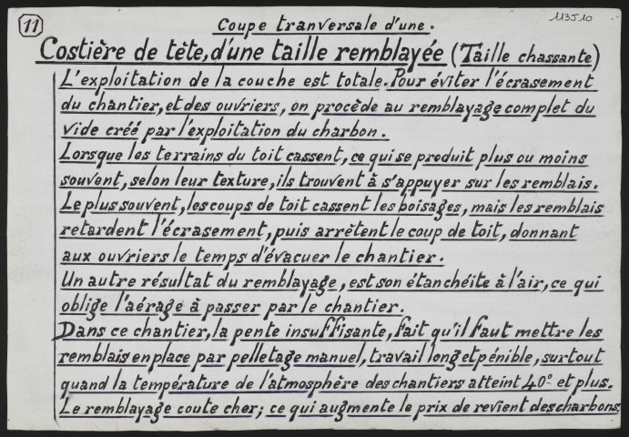 Remblayage de taille, coupe transversale de la costière avec basculement de la benne.