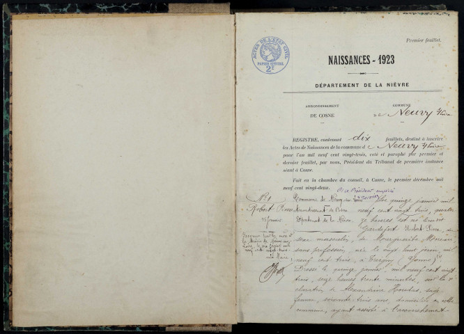 Neuvy-sur-Loire : actes d'état civil.