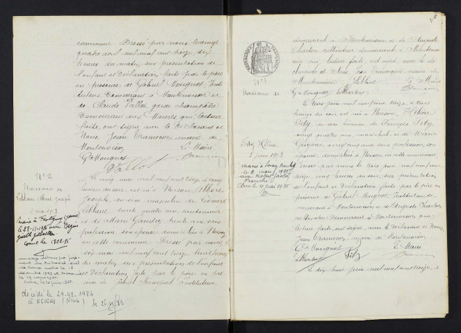 Montenoison : actes d'état civil, table décennale.