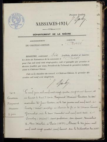 Avrée : actes d'état civil.