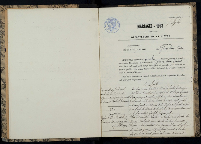 Gien-sur-Cure : actes d'état civil.