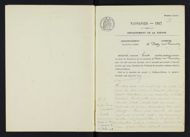 Dun-sur-Grandry : actes d'état civil.