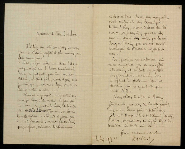 PORÉE (Edmond), écrivain, membre du Comité Victor Hugo : 1 lettre.