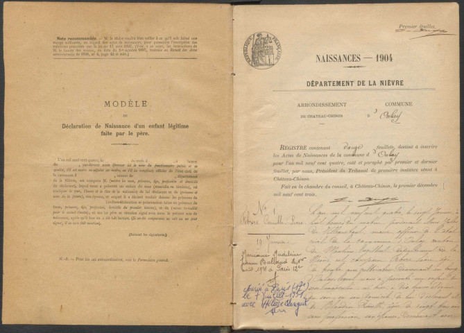 Onlay : actes d'état civil.