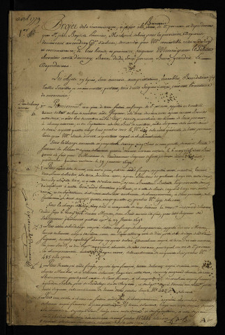 Charges dues par Jean-Baptiste Paumier, marchand de bois, au comte Le Peletier d'Aunay, dans la baronnie de Saint-Péreuse : terrier (avril 1779), 3 plans.