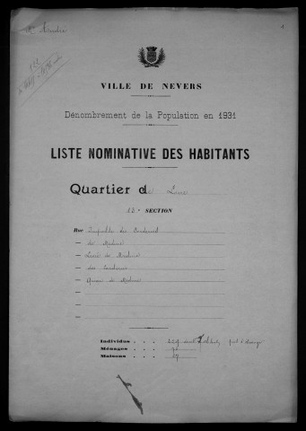 Nevers, Quartier de Loire, 13e section : recensement de 1931