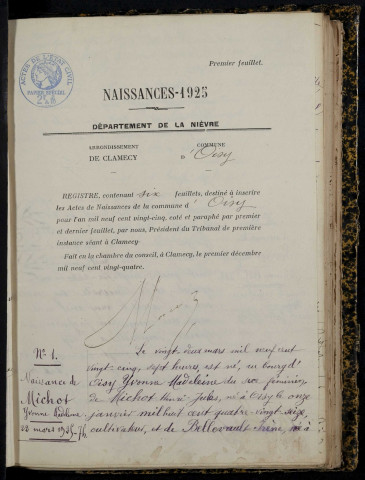 Oisy : actes d'état civil.