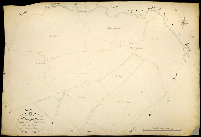 Montigny-sur-Canne, cadastre ancien : plan parcellaire de la section D dite des Rondes, feuille 3