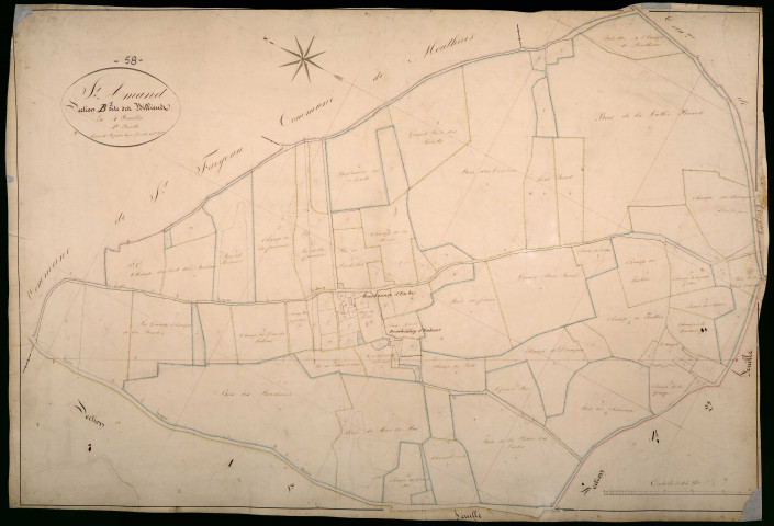 Saint-Amand-en-Puisaye, cadastre ancien : plan parcellaire de la section B dite des Billiens, feuille 1
