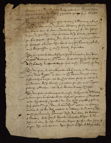 Tenures personnelles à Decize et ses environs : fragment du terrier pour Guy Coquille et Pommereul, établi par le notaire Maulais.