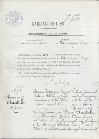 Tamnay-en-Bazois : actes d'état civil.