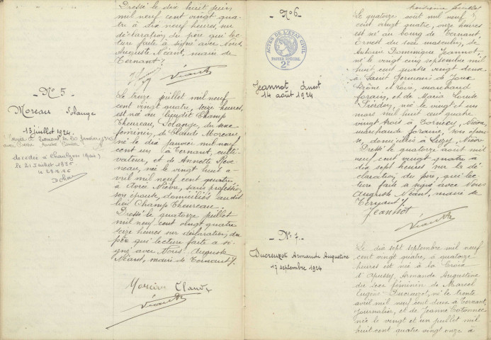 Ternant : actes d'état civil.