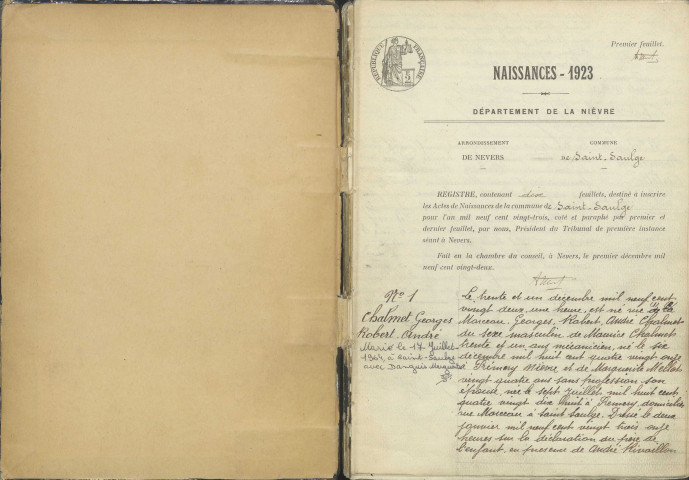 Saint-Saulge : actes d'état civil (naissances).