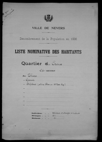 Nevers, Quartier du Croux, 24e section : recensement de 1936